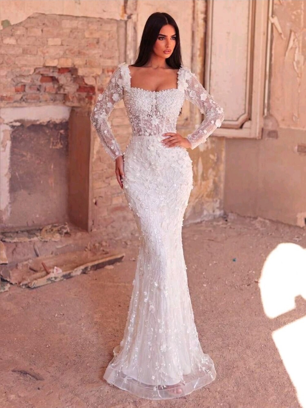 NWT Faeriesty Size XL Elegant Pearl Embellished 3D Floral Corseted Gown - Picture 10 of 16